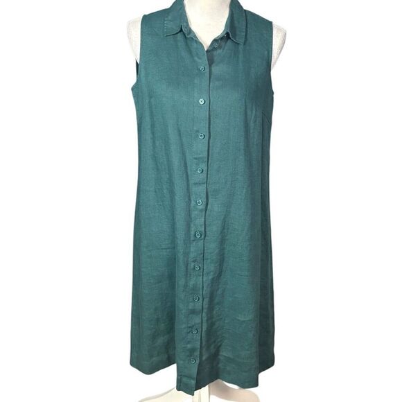 Garnet Hill Shirt Shift Dress Size 6 Sleeveless 100% Linen Button Up Coastal - Picture 8 of 8